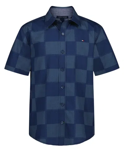 Tommy Hilfiger Kids' Big Boys Check Short Sleeve Woven Shirt In Blue