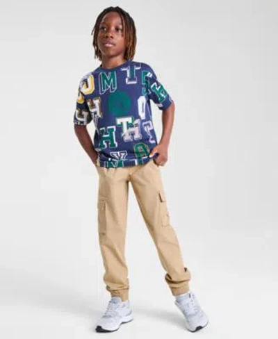 Tommy Hilfiger Big Boys Collegiate Spots T Shirt Tommy Cargo Jogger Pants In Blue