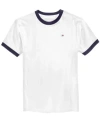 Tommy Hilfiger Big Boys Contrast Trim Embroidered Logo Ken Tee In White