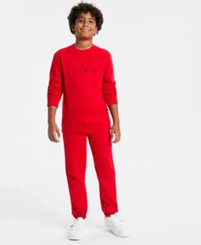 Tommy Hilfiger Kids' Big Boys Essential Soft Fleece Logo Sweatshirt Joggers In Red