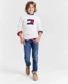 Tommy Hilfiger Big Boys Flag Crewneck Sweater Plaid Shirt Stretch Jeans In Niagara Blue
