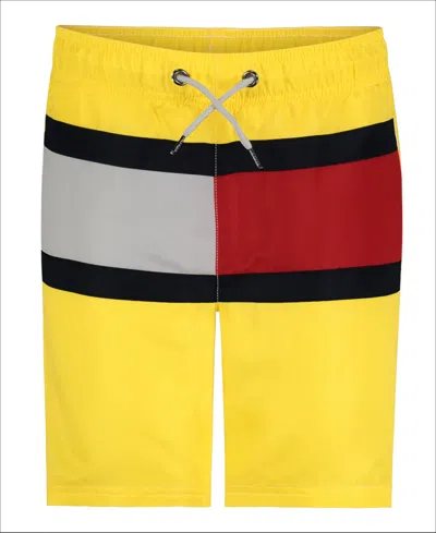 Tommy Hilfiger Kids' Big Boys Flag Swim Trunk In Buttercup
