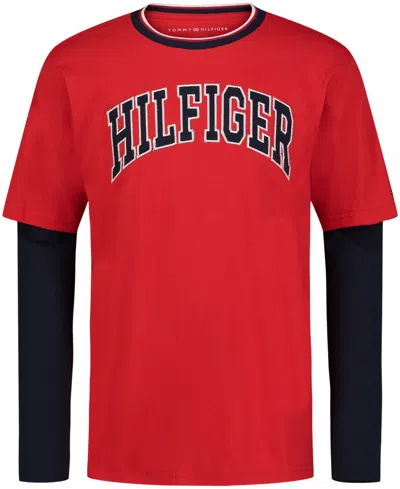 Tommy Hilfiger Kids' Big Boys Hilfiger Motif Long Sleeve Tee In Tommy Red