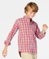 Tommy Hilfiger Big Boys Kirk Box-plaid Button-down Shirt In Fireside