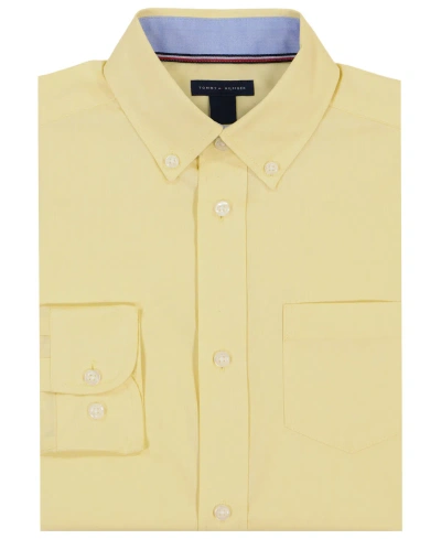 Tommy Hilfiger Kids' Big Boys Long Sleeve Fashion Pinpoint Oxford Dress Shirt In Yellow