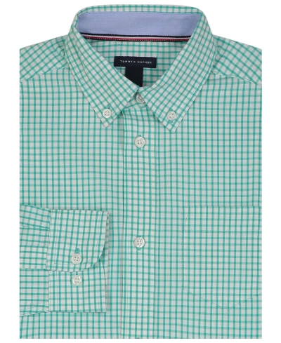 Tommy Hilfiger Kids' Big Boys Long Sleeve Stretch Tattersall Shirt In Green