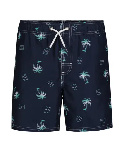 Tommy Hilfiger Kids' Big Boys Palm Swim Trunk In Navy Blazer