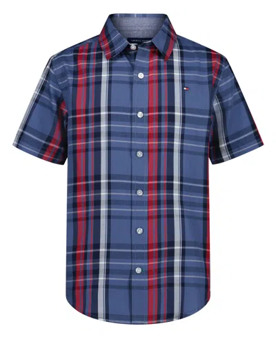 Tommy Hilfiger Kids' Big Boys Plaid Short Sleeve Woven Shirt In Multi