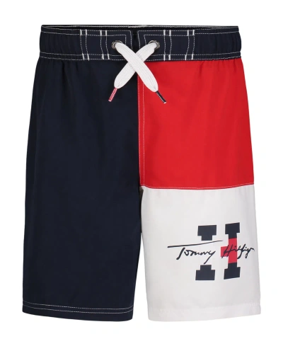 Tommy Hilfiger Kids' Big Boys Quad-block Drawstring Shorts In Tommy Red