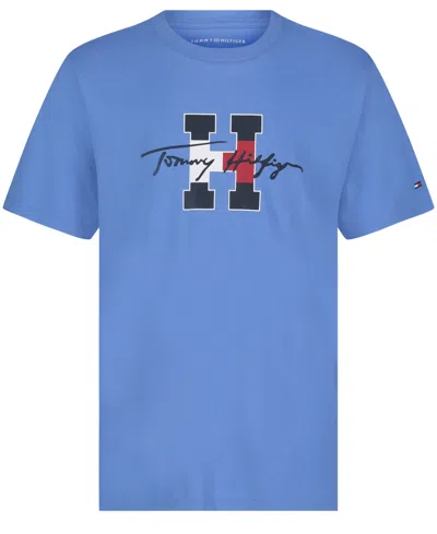 Tommy Hilfiger Kids' Big Boys Script H Short Sleeve Tee In Spring Blue