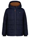 Tommy Hilfiger Big Boys Sleeve Logo Full Zip Puffer Jacket In Blue