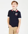 Tommy Hilfiger Toddler And Little Boys Striped Collar Embroidered Matt Polo In Masters Navy