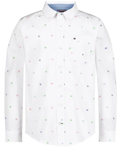 Tommy Hilfiger Kids' Big Boys Tommy Printed Shirt In Fresh White