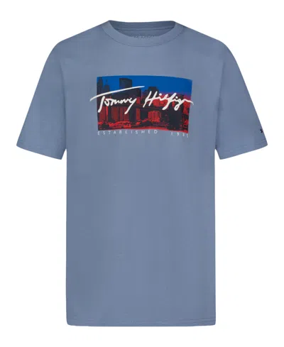 Tommy Hilfiger Kids' Big Boys Tommy Skyline Short Sleeve T-shirt In Blue