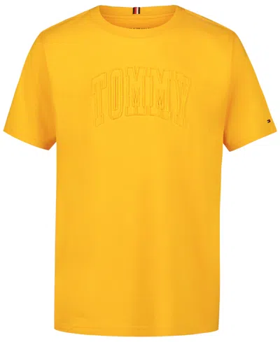 Tommy Hilfiger Kids' Big Boys Tonal Tufted-chenille Logo Graphic T-shirt In Lemon