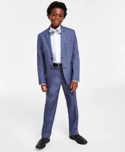 Tommy Hilfiger Kids' Big Boys Windowpane Suit Print Shirt Bow Tie In Dark Blue