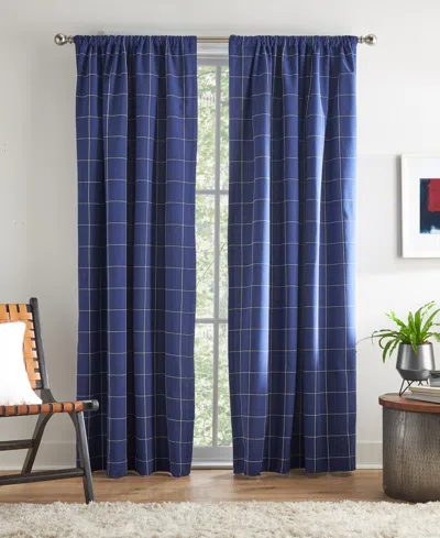Tommy Hilfiger Big Check Pole Top Blackout 2-piece Curtain Panel, 50" X 84" In Deep Blue