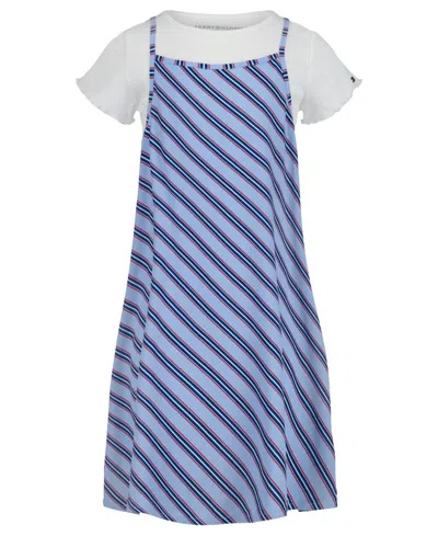 Tommy Hilfiger Kids' Big Girls 2-piece Crewneck T-shirt And Varsity Stripe Dress Set In Blue