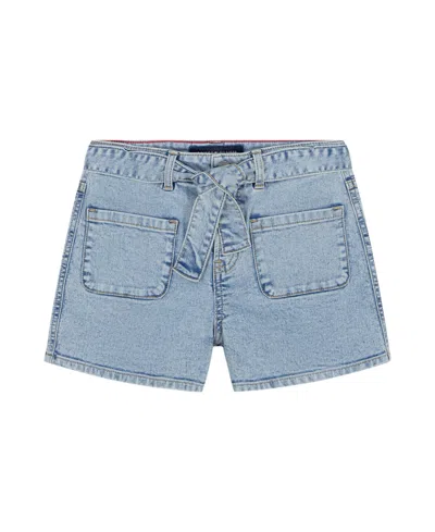Tommy Hilfiger Kids' Big Girls Belted Denim Short In Medium Blue