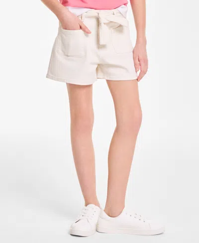 Tommy Hilfiger Kids' Big Girls Belted Denim Shorts In Egret