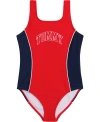 TOMMY HILFIGER BIG GIRLS COLORBLOCK ONE PIECE SWIMSUIT