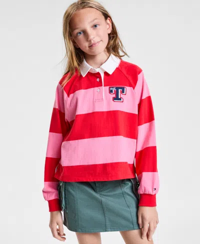 Tommy Hilfiger Kids' Big Girls Cotton Rugby Stripe Sweatshirt In Red