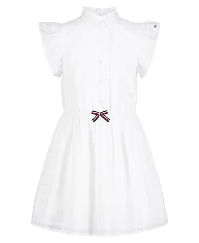 Tommy Hilfiger Kids' Big Girls Dobby Short Sleeve Dress In White