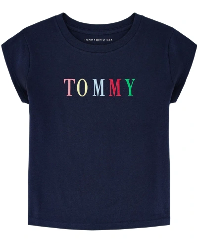 Tommy Hilfiger Kids' Big Girls Embroidered Short Sleeve Boxy T-shirt In Navy Blazer