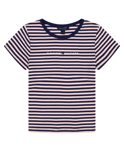 Tommy Hilfiger Kids' Big Girls Feeder Stripe Rib Short Sleeve T-shirt In Multi