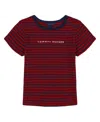 Tommy Hilfiger Big Girls Feeder Stripe Rib Short Sleeve T-shirt In Red