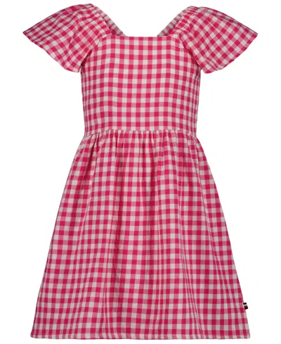 Tommy Hilfiger Kids' Big Girls Gingham Short Sleeve Dress In Raspberry Sorbet