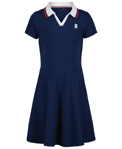 Tommy Hilfiger Kids' Big Girls Johnny Collar Solid Polo Dress In Blue