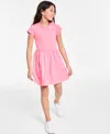 Tommy Hilfiger Big Girls Knit-to-woven Short-sleeve Dress In Strawberry Pink