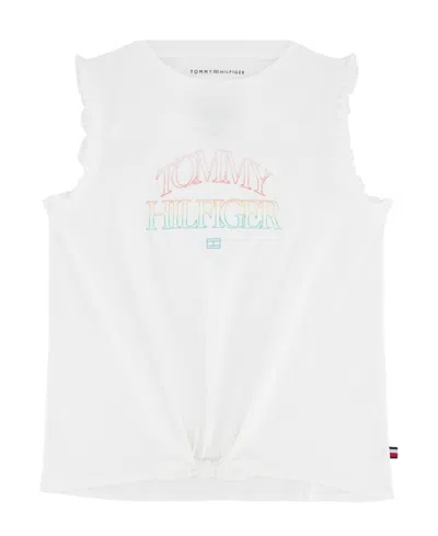 Tommy Hilfiger Kids' Big Girls Ombre Sleeveless Ruffle T-shirt In White