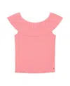 Tommy Hilfiger Big Girls Pointelle Ruffle Top In Strawberry Pink