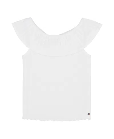 Tommy Hilfiger Kids' Big Girls Pointelle Ruffle Top In White