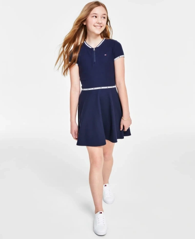 Tommy Hilfiger Kids' Big Girls Quarter Zip Dress In Navy Blazer