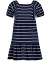 Tommy Hilfiger Big Girls Rope Stripe Tiered Short Sleeve Dress In Dark Blue