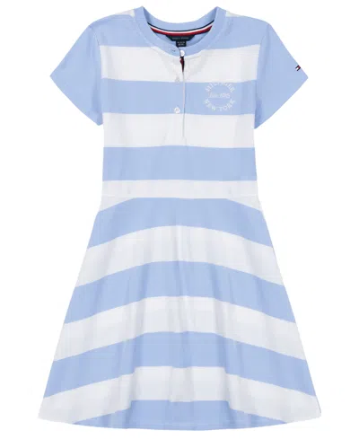 Tommy Hilfiger Kids' Big Girls Rugby Stripe Short Sleeve Dress In Windsurfer