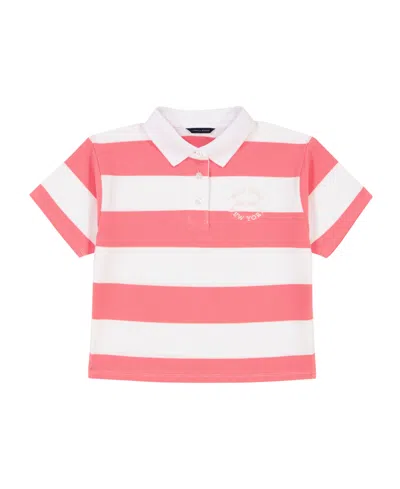 Tommy Hilfiger Kids' Big Girls Rugby-stripe Short-sleeve Top In Strawberry Pink