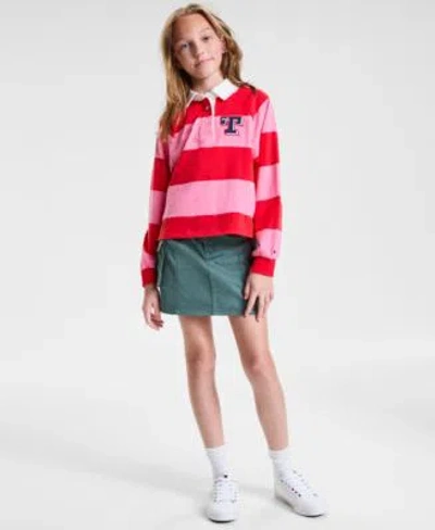 Tommy Hilfiger Kids' Big Girls Rugby Stripe Sweatshirt Cargo Skirt In Green