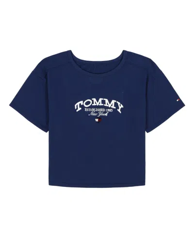 Tommy Hilfiger Kids' Big Girls Script Embroidered Short Sleeve T-shirt In Blue