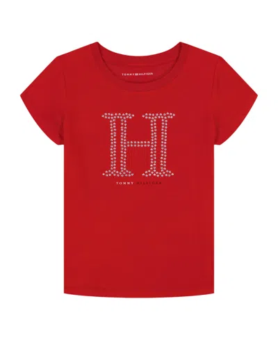 Tommy Hilfiger Kids' Big Girls Star Stud Short Sleeve T-shirt In Red