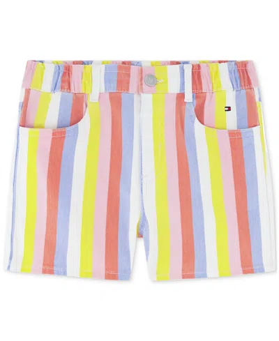 Tommy Hilfiger Kids' Big Girls Striped Denim Shorts In White