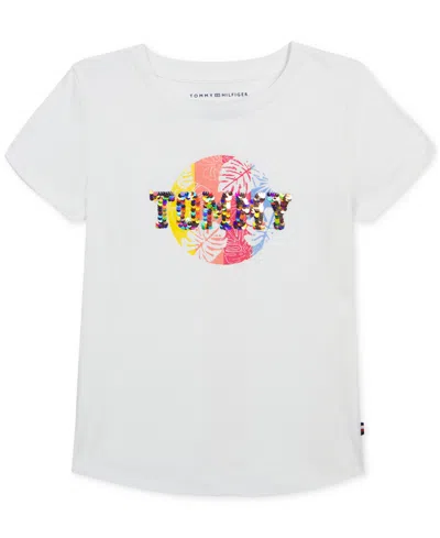 Tommy Hilfiger Kids' Big Girls Surf Flip Sequinned Logo Graphic T-shirt In White