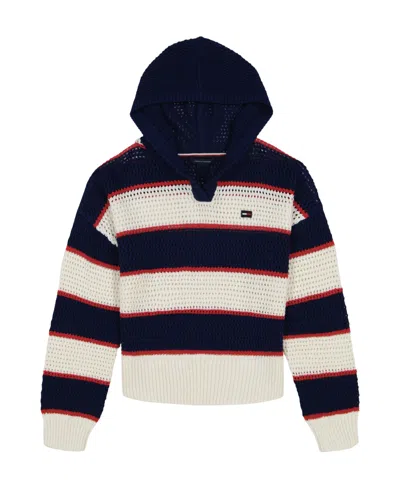 Tommy Hilfiger Kids' Big Girls Sweater Mesh Popover Hoodie In Multi