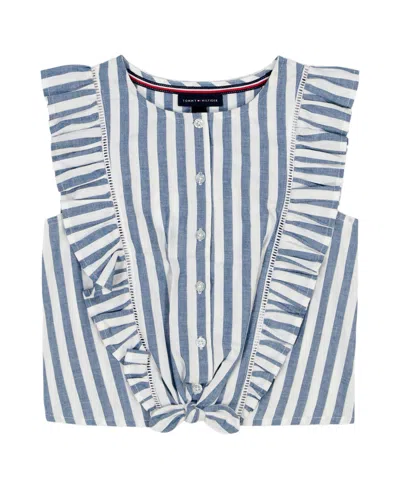 TOMMY HILFIGER BIG GIRLS YARN DYED RUFFLE TOP