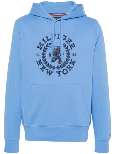 Tommy Hilfiger Embroidered-logo Cotton Hoodie In Blue