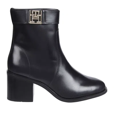 Tommy Hilfiger Black Leather Mid-block Heel Boots