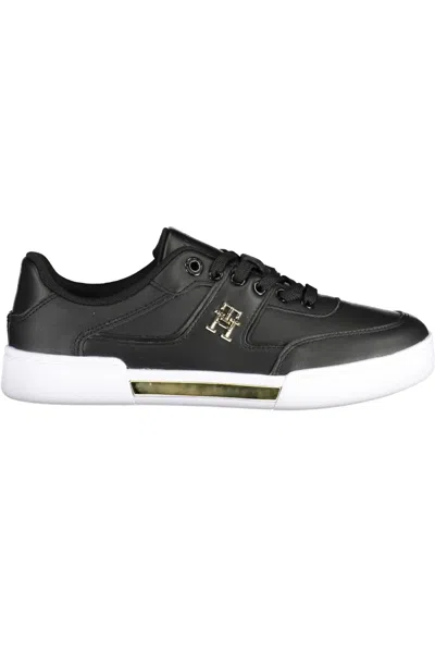 Tommy Hilfiger Chic Black Lace-up Sneakers With Contrasting Accents